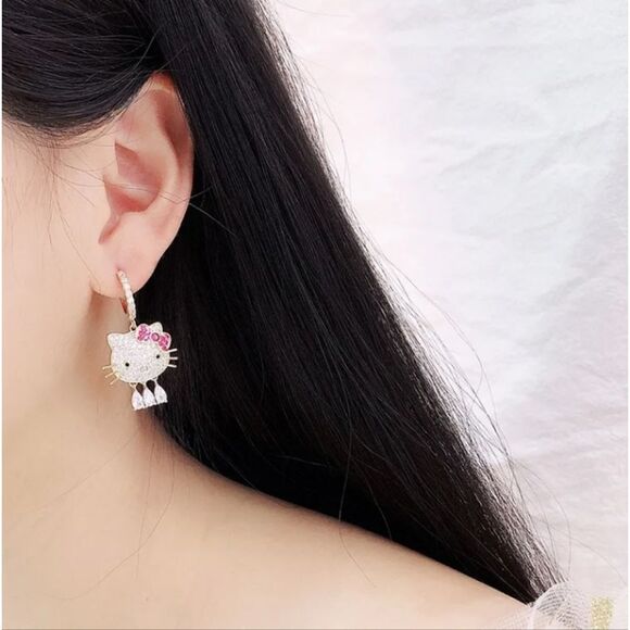 Hello Kitty Gold Dangle Rhinestone Earrings - Picture 3 of 5
